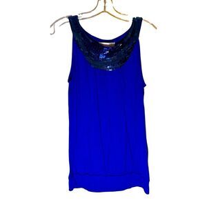 August Silk Women’s Top Shirt Sz Medium Blue Sleeveless Scoop Neck Sequin Blouse